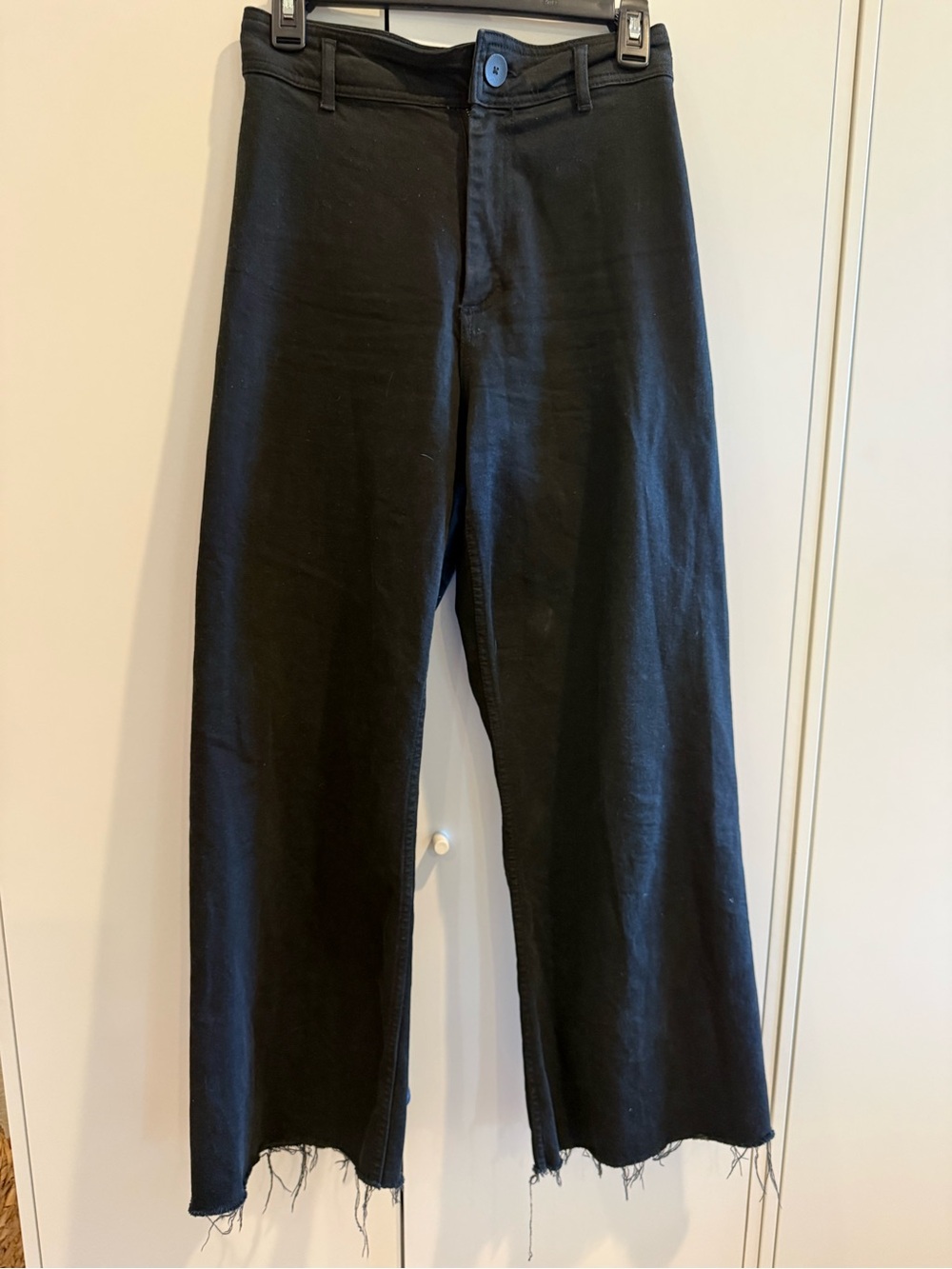 Zara Black Wide-Leg Frayed Hem Jeans